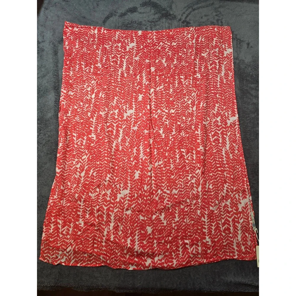 Boden Red White Leaf Print Scarf 100% Viscose Lightweight Rectangle NWT